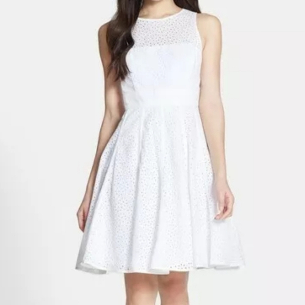 Eliza J Sleeveless Eyelet Fit and Flare Dress